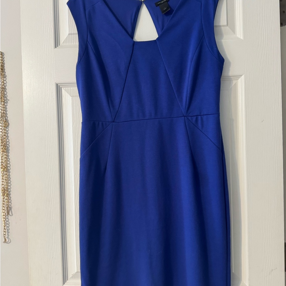 Bright Blue Geometric Neckline Mini Dress